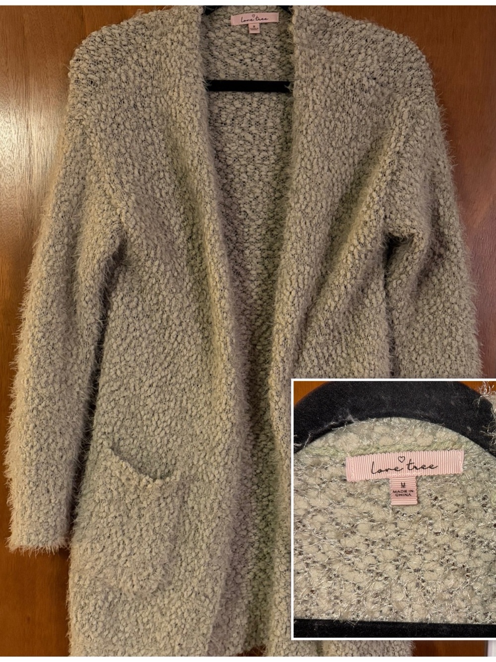 Lou & Grey Bouclé Open Cardigan in Light Sage